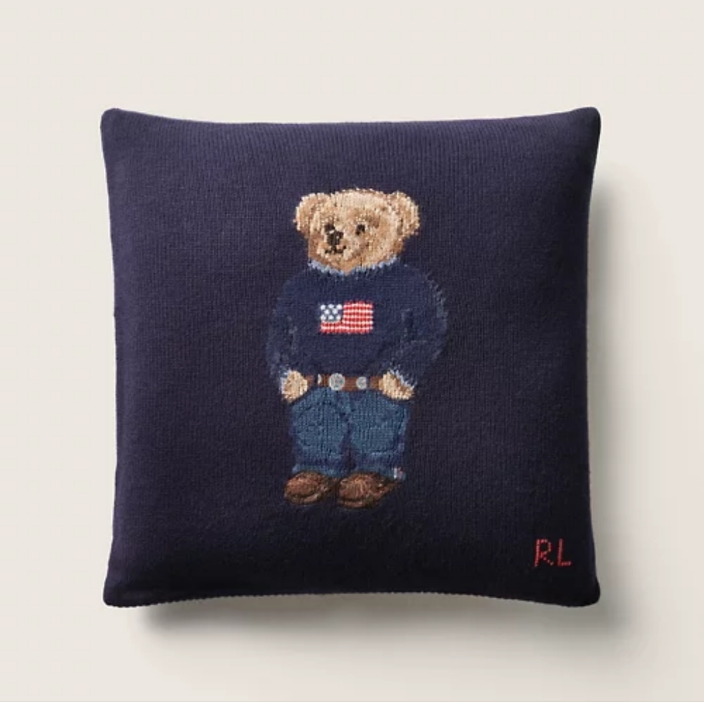 NWT Polo Bear Wool Throw Pillow 20"×20"